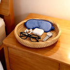 Handwoven Rattan Small Key Bowl - 7.6 Inch Round Catch All Tray for Keys,Coins, Wallet, Jewelry - Natural Wicker Organizer for Entryway, Desk, Nightstand