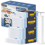 BoxLegend Vacuum Storage Bags with Large Hand Pump 30 Combo (4 Jumbo, 10 Large, 10 Medium, 6 Small) Thickened Vacuum Seal Bags for Clothing Space Saving for Clothes Pillow Comforters Bedding - size: 30 Combo