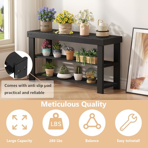 Sweetcrispy Shoe Rack Bench, 3-Tier Bamboo Entryway Storage Organizer, 286lb Capacity, Shoes Stand for FrontDoor Entrance, Bedroom, Living Room, Bathroom, Balcony, 35 Inches Length, Black - color: Black, size: 35 inches WIdth