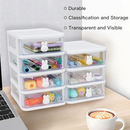 Desk Organizer with Drawer, Stackable Makeup Organizer White, Small Plastic Storage Box for Desktop, Bathroom Counter or Dresser, School, Home, Office (3 Tier) - color: White 3 Tier