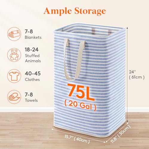 Lifewit 75L Large Collapsible Laundry Hamper, Tall Foldable Dirty Clothes Baskets Waterproof, Freestanding Design with Easy Carry Handles in Dorm Bedroom Bathroom College, Dark Blue - color: Dark Blue, size: 75L