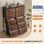 Sweetcrispy 10 Drawer Fabric Dresser Storage Tower with Bins, Tall Chest Organizer for Bedroom Closet Hallway, Steel Frame Wood Top Easy Pull Handles,Black-Brown - color: Black-brown(10 Drawer )