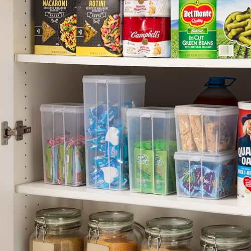 IRIS USA Vertical Plastic Flip Top Storage Containers Bins with Lids for Pantry, Home, Office, Organization, Small, Stackable Hinged Organizer with Latches, Clear, 10 Pack - size: Small - 10 Pack