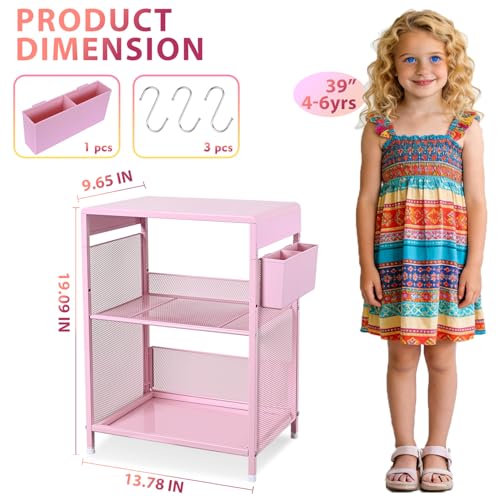 Pink Small Nightstand, Kids Nightstand for Bedroom, End Table with Hooks and Holder, Toddler Bedside Table for Girls, Desk Organizer for Office, Dorm (Pink) - color: Pink