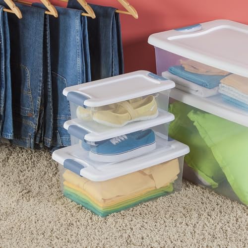 Sterilite 12-Pack Latching Box, Under Bed Storage Bins with Lids, Clear Plastic, 6 Quart - Heavy-Duty Organizing Containers for Closet, Bathroom, and Office - size: 6 Quart, style: 12 Pack