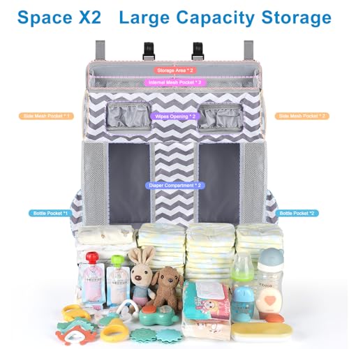 Accmor Changing Table Diaper Organizer, Hanging Diaper Caddy Organizer Stacker for Cribs Changing Table Playard Wall Baby Essentials Storage, Stripe - style: Double Enlarged-Stripe