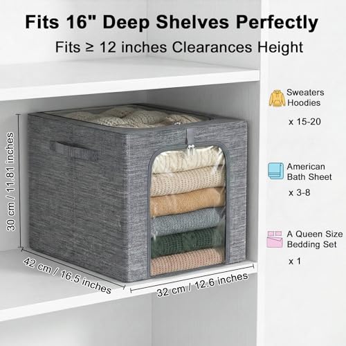 GoMaihe Clothes Storage Bin with Metal Frame: 6-Pack Stackable Closet Storage Bin with Lid & Clear Window, Sweater Boxes Storage for Closet Bedding Clothing Storage Organizer 40L - color: 6, size: 40L