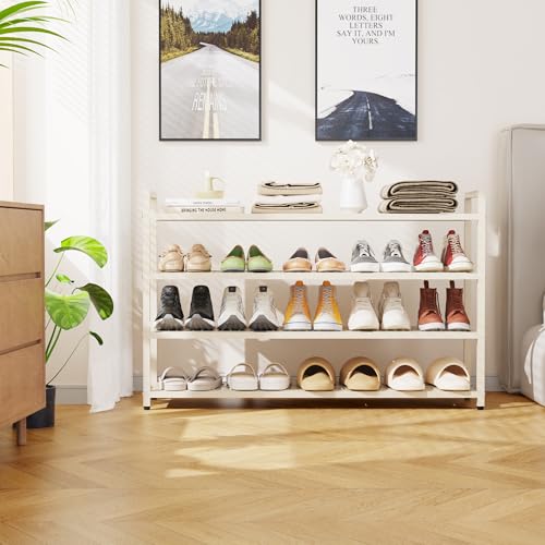 4-Tier Heavy Duty Metal Shoe Rack, 200 lbs Load Capacity Shoe Organizer with Reinforced Steel Tubes, No-Wobble Free Standing Shoe Shelf for Entryway, Closet, Bedroom, Dorm – Easy Assembly, Black - color: White, size: 4Tier/27.6"H×42.1"W×9.8"D