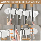 3PCS Broom Holder Wall Mount, No-Drilling Self-Adhesive Mop and Broom Storage Rack (4 Racks with 5 Hooks),Wall-Mounted Broom Hanger for Bathroom, Kitchen, Closet, Garage (White) - color: White