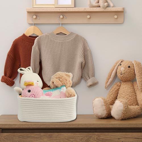 XUANGUO Small Woven Storage Baskets 13“X9”X5“ Decorative Rope Bins for Organizing Shelves, Closets, and Toys, Empty Gift Baskets, Cute Organizer Basket for Home and Office White Large - color: white, size: Large