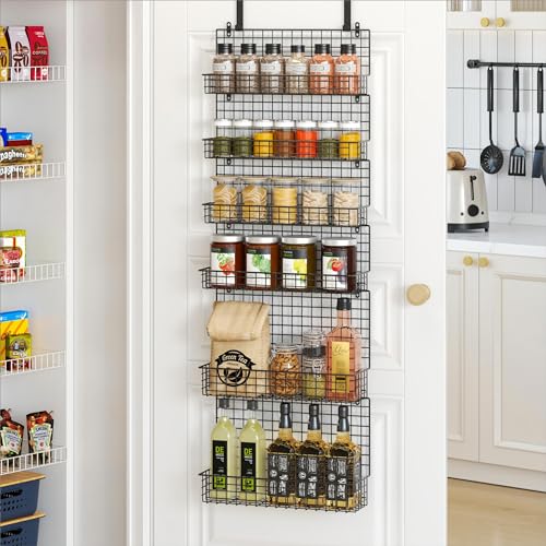 JKsmart High Capacity 6-Tier Spice Rack Organizer with Door Hook, Wall-Mounted & Over-the-Door for Kitchen Pantry Cabinet - Black - color: Black-SIX