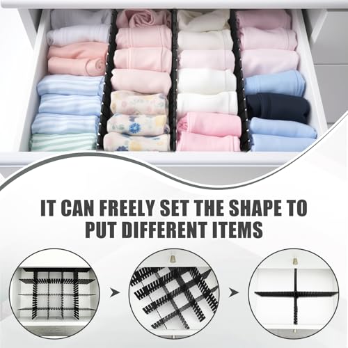 Blosssound 15 Pcs 5.12 Tall Drawer Divider Adjustable Drawer Organizer DIY Ultra Deep Storage Organizer Separator with Fixed Buckle for Underwear Socks Dormitory Office Kitchen Bedroom(Black) - color: Black