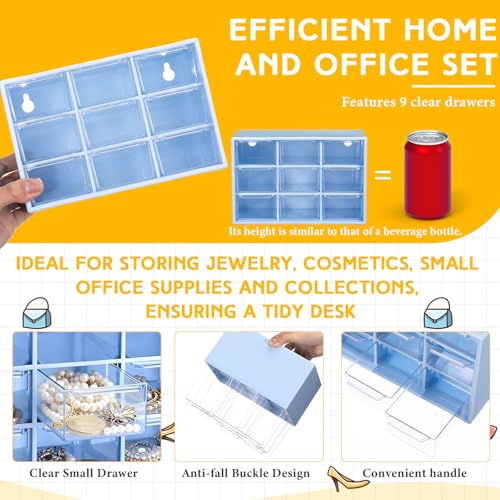 Wenqik 2 Pcs Mini Storage Drawers Teacher Toolbox Organizer with 9 Clear Drawers Small Plastic Desktop Teacher Desk Craft Organizer for Classroom Office 7" x 3. 9" x 4. 7"(Blue) - color: Blue