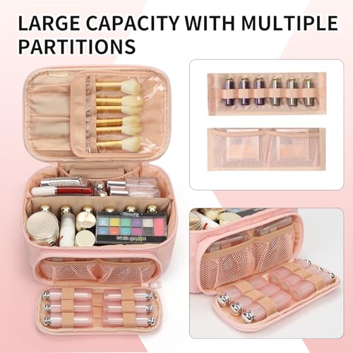 OCHEAL Makeup Bag, Multifunctional Make Up Bags Large Compact Makeup Bag Organizer Cosmetics Toiletry Brushes Storage Makeup Case with Handle for Women Girls Makeup Case with Handle-Pink - color: 0020_Pink with front pocket, size: Medium