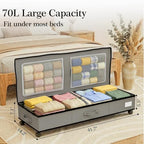 GoMaihe Under Bed Storage with Wheels: 70L Rolling Bins for Wrapping Paper Storage, Toys, Clothes - Includes Mesh Bag & Adjustable Dividers, Metal Frame Easy Pull-out Grey 1-Pack - color: Grey