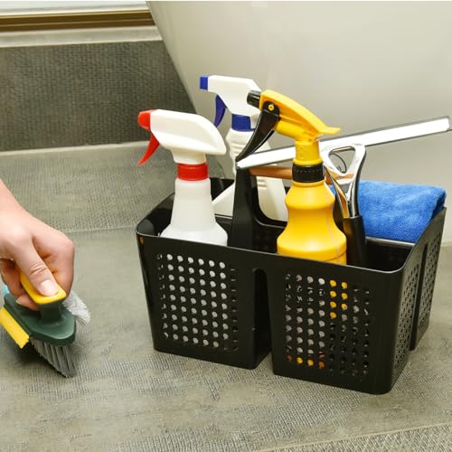 Portable Shower Caddy Basket with Compartments, Plastic Divided Cleaning Caddy Organizer Storage Tote with Handle for Bathroom, College, Dorm Room Essentials, Black - color: Black