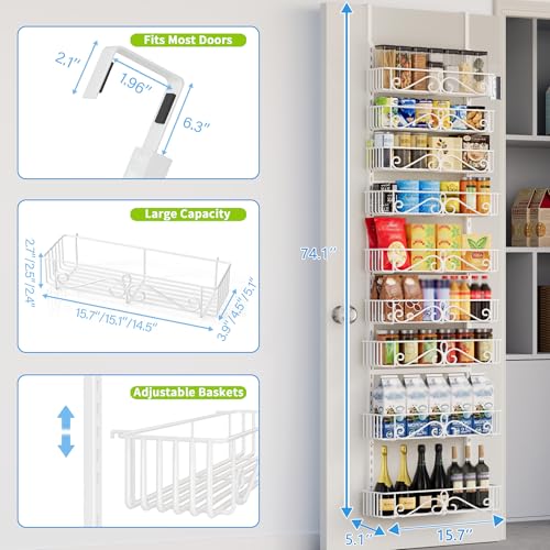 Over the Door Pantry Organizer, 9-Tier Pantry Organization and Storage for Kitchen, Metal Hanging Spice Rack Shelves Door for Home & Kitchen, Laundry Room Bathroom, White - color: WhiteS, size: 9-Tier