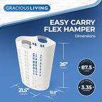 Gracious Living Laundry Basket, Easy Carry Flex Collapsible Hamper, 87.5 Liters, White - Large Plastic Clothes Storage Organizer for Home, Bathroom, and Bedroom - size: 1 Pack
