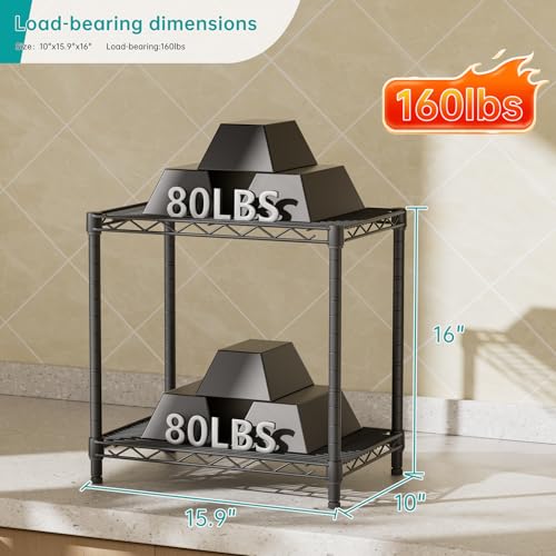 SINGAYE Shelf Closet Wire Shelving：Adjustable Metal Unit for Laundry Room Organization Bathroom Kitchen Home Storage Small Pantry Rack Shelves - color: Black, size: 2Tier-10"Dx15.9"Wx16"H
