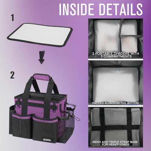 SCAVATA Compact Wearable Cleaning Caddy, Small Cleaning Caddy Supplies Organizer with Handle & Shoulder Straps for Housekeepers, Under Sink & Car Cleaning Tool Organizers Bag (RoyalPurple) - color: RoyalPurple