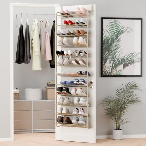 Whitmor 36 Pair Over The Door Shoe Organizer, 12 Tier Hanging Shoe Organizer, Heavy Duty Metal & Mesh Shoe Holder, Hanging Shoe Rack for Closet Organizer & Storage, 69"L x 21.7"W x 7.5"H, Oat - color: Oat, size: Shoe Rack