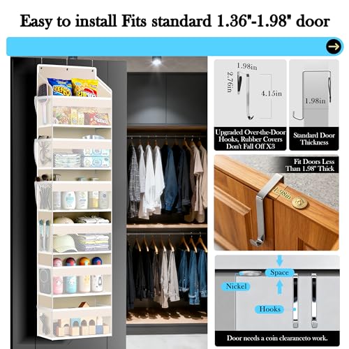 PAULONE 1 Pack Heavy Duty Over the Door Organizer, 6 Large + 12 Mesh Pockets with 89 lbs Capacity, Space-Saving Hanging Storage for Shoes, Toys, Bedroom & Closet (6-Layer Off-White) - color: 6-Layer Off-White