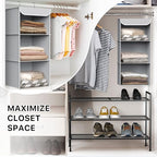 Simple Houseware 3-Shelf Hanging Closet Organizer, Fabric Storage Shelves with 57L Capacity, Gray - color: Grey