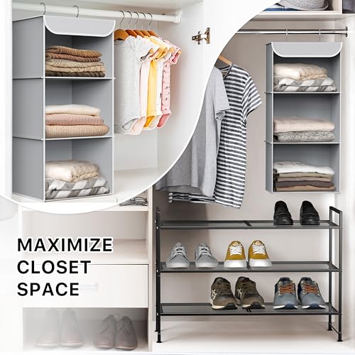 Simple Houseware 3-Shelf Hanging Closet Organizer, Fabric Storage Shelves with 57L Capacity, Gray - color: Grey