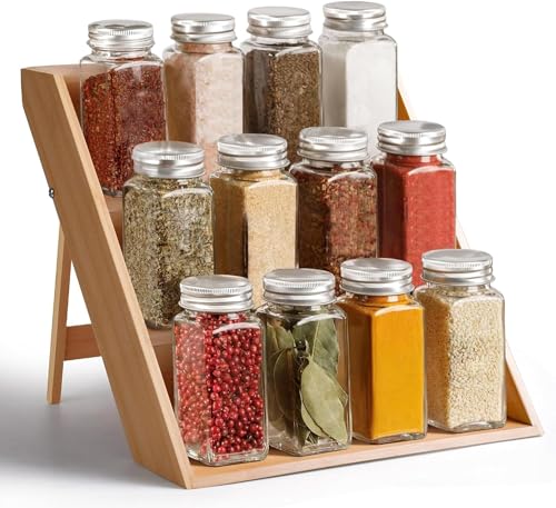 RoyalHouse Bamboo Spice Rack Organizer for Kitchen Cabinet, Countertop Display Shelf- 3 Tier Shelf -Space Organizer for Kitchen and Bathroom (Pack of 6) - color: Bamboo Spice Rack Pack of 6