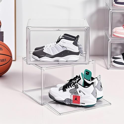 Clear Acrylic Display Case with Magnetic Lid-Dustproof Plastic Book Storage box,Clear Box,Purse Storage Organizer,Action Figure Display Case,Acrylic Sneaker Shoe Box(2 Pack) - style: 14.2"L x 8.7"W x 10.6"H - 2 Pack