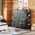 WLIVE Dresser for Bedroom with 10 Drawers, Fabric Dresser Chest of Drawers with Side Pockets and Hooks, Sturdy Metal Frame, Drawers Organizer Unit for Room, Hallway, Dark Gray - color: Dark Gray