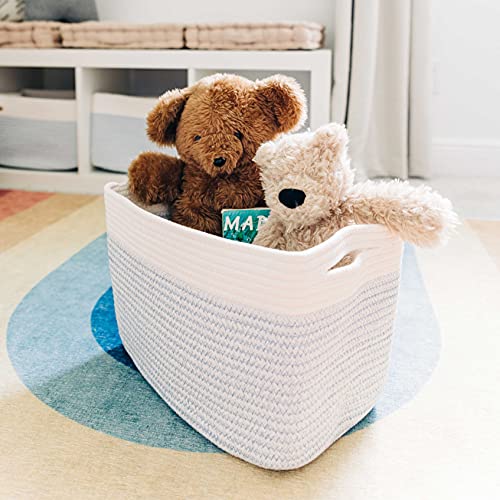 OrganiHaus Rope Baskets for Shelves - Set of 3 Woven Storage Baskets for Organizing, Closet & Toy Storage - Blue/White - 15x9x10 - color: Blue / Off-White