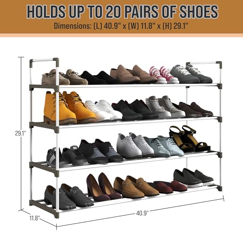 Home-Complete Shoe Rack – 4-Tier Shoe Organizer for Closet, Bathroom, Entryway – Shelf Holds 20 Pairs of Sneakers, Heels, and Boots (White) - color: White, size: 4-Tier