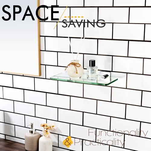 KOKOSIRI Bathroom Shelves Wall Mount 12-Inch Floating Tempered Glass Shelf Hanging Rack for Storage Home Decor, Polished Stainless Steel B1107CH-L12 - color: Polished Chrome, size: 12-Inch