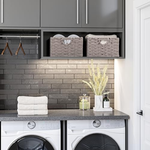 Seville Classics Premium Handwoven Portable Laundry Bin Basket with Carrying Handles, Household Storage for Clothes, Linens, Sheets, Gray, Rectangular (2-Pack) - color: Gray, size: Rectangular Hamper (2-Pack)