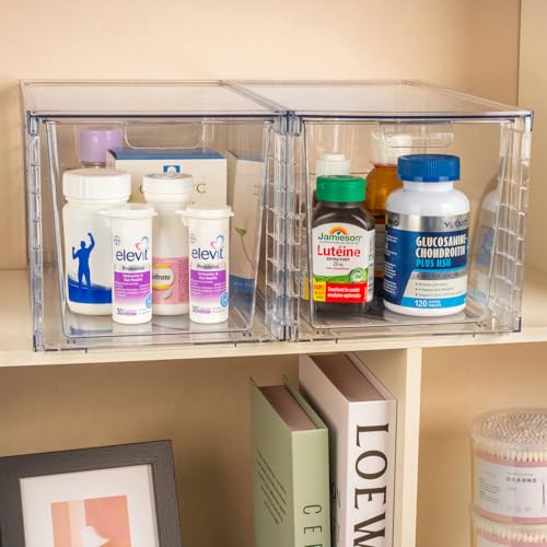 1Pack Large Stackable Kitchen Storage Drawers, Clear Foods Organizer Bins with Handles, Easily Assemble for Bathroom, Kitchen, Pantry, Cabinet, Closet(XL-UP Handle) - color: Up Handle, size: 1 Pack