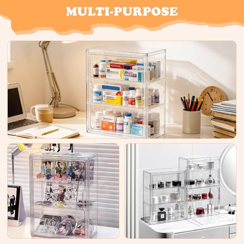 Clear Acrylic Display Case for Figures&Collectibles,3 Tier Lego Labubu Toy Box, Desktop or Storage Bin with 2 Removable Shelves,Figurine Display Shelf,Stackable Display Cabinet for Collectibles-1 Pack - style: 10.6"L x 5.1"W x 14.1"H - 3 Tier - 1 Pack