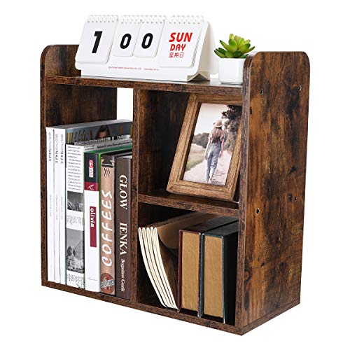 PAG Desktop Shelf Freestanding Wood Small Bookshelf Desk Supplies Organizers and Accessories Storage Display Rack Office Decor for Women, Antique Brown - color: Antique Brown, size: Style 2
