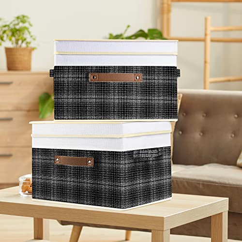 TYEERS Collapsible Storage Bins with Lids, Patchwork Design, Washable, Fabric Storage Boxes, 14.9x9.8x9.8 inches, 5 Pack, Black - color: Black & White, size: 5-pcs 14.9x9.8x9.8 in