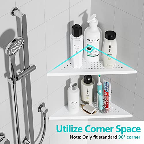 Qeke Corner Shower Shelves, 10” Recessed Tile Shower Shelf Matte White, 304 Stainless Steel Grout in Corner Tile Shower Shelves, No Drilling, 2 Pack - color: Matte White, size: 10"- 2 Pack