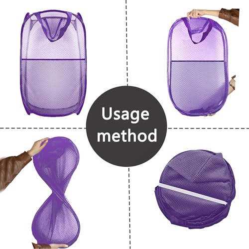Collapsible Pop Up Laundry Hamper, Extra Large Mesh Foldable Laundry Basket, 28" x 16" x 16"(Purple) - color: 1P Purple