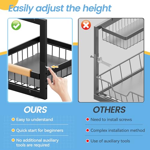 ADBIU Under Sink Organizer XL Size, 2 Packs 2 Tier Expandable Height (13.5" - 17.5") Under-Sink Organizers Slide out Pull out Bathroom Kitchen Organizers And Storage - color: Black, size: X-Large