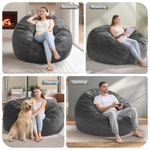 Hobestluk 4FT Bean Bag Chair Giant Bean Bag Chairs for Adults Large Bean Chairs with Removable Cover, Beanbag Chair with Filler, Adult Bean Bag Chairs for Living Room, Bedroom - color: Grey, size: 4FT - 44" x 44" x 24"
