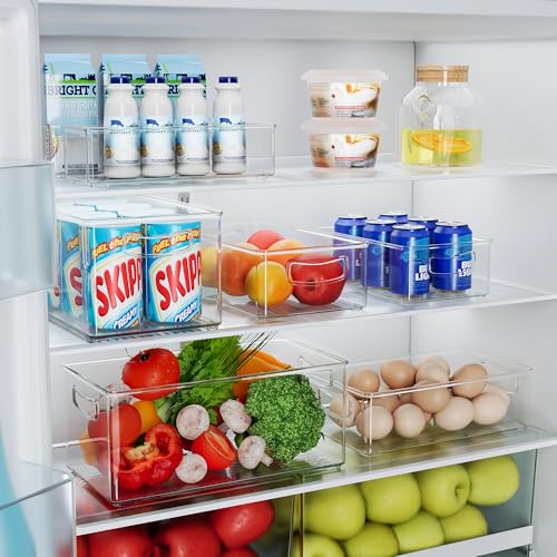 Heyuzb 2 Pack Clear Freezer Organizer Bins Stackable Storage Bins with Side Handles for Kitchen Pantry Cabinet Organzation and Storage - size: 2 PACK