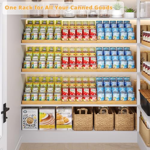 4-Tier Extra-Long Expandable Can Rack, Adjustable Bamboo Organizer for Pantry, Can Storage Holder for Pantry Shelf & Countertop, Large Capacity Holds 60 Cans (3.75oz), Patent Pending - size: Extended