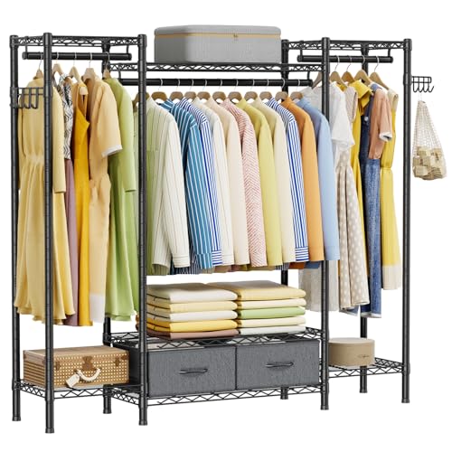 Golpart Coat Rack Clothes Wardrobe：Closet Organizer and Storage Clothing Garment Rack with Shelves Heavy Duty for Hanging Clothes Portable Adjustable Black 15.8" DX56.8 WX76.5 H - color: Black, size: 15.8"DX56.8"WX76.5"H