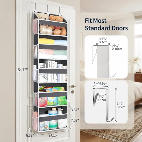 Yecaye 5 Tier Clear Over the Door Organizer Hanging, 5 Large Plastic Pockets and 10 Side Pockets Back of Door Organizer, 56lbs Weight Capacity Behind the Door Storage for Nursery, Deep Gray - color: Deep Grey