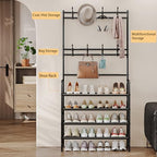 Coat Rack Shoe Rack With Storage Shelf Freestanding with 8 Hooks for Entryway Bedroom Closet 4 Tier, Black - color: Black