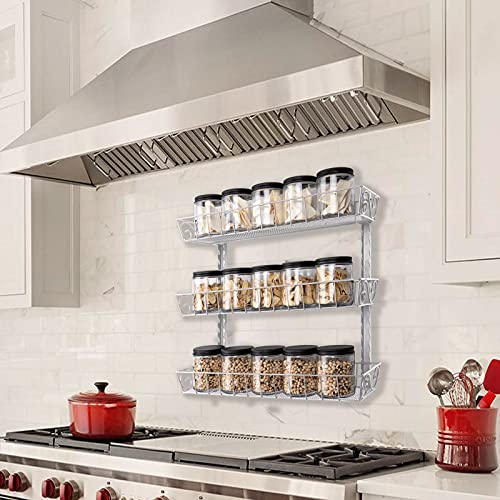 SWOMMOLY Adjustable Wall Mount Spice Rack, 3-Tier Dual-use (Multi-use) Organizer, Silver - color: Silver, size: 3-Tier