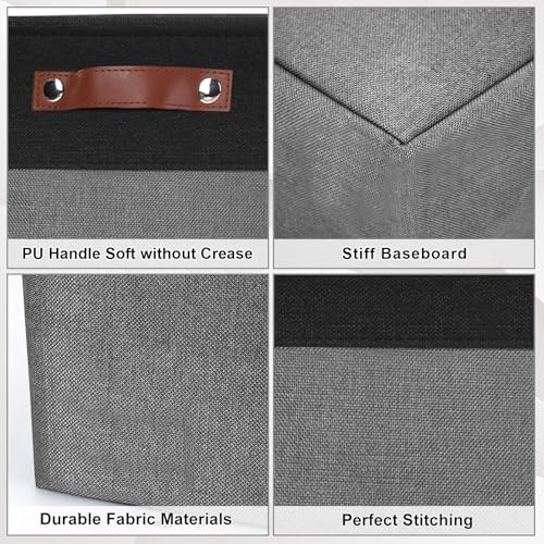 Bagnizer Storage Bins Large Fabric Storage Baskets for Shelves 3 Pack, Decorative Linen Closet Baskets with Handles for Organizing, Shelf, Clothes, Home, Office, 15x11x9.5Inches (Grey&Black) - color: Gray / Black, size: Large -15"x11"x9.5"